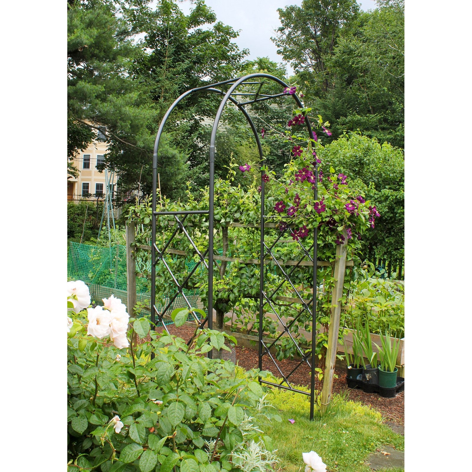 ACHLA Lattice Arbor I 92in Garden Arbor | Wrought Iron Graphite Powder Coat | Entryway & Wedding Event Arbor | 41 x 21 x 92 in | Model ARB-30G