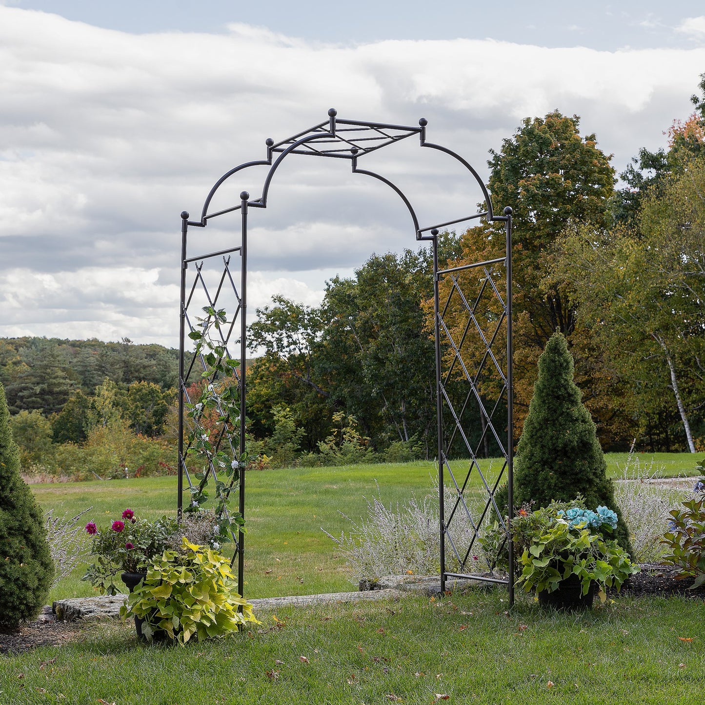 ACHLA Lattice Tunnel Arbor | Graphite Powdercoated Wrought Iron | Garden Entrance & Rose Walk Archway | 33 x 64 x 106 in | Model ARB-32G