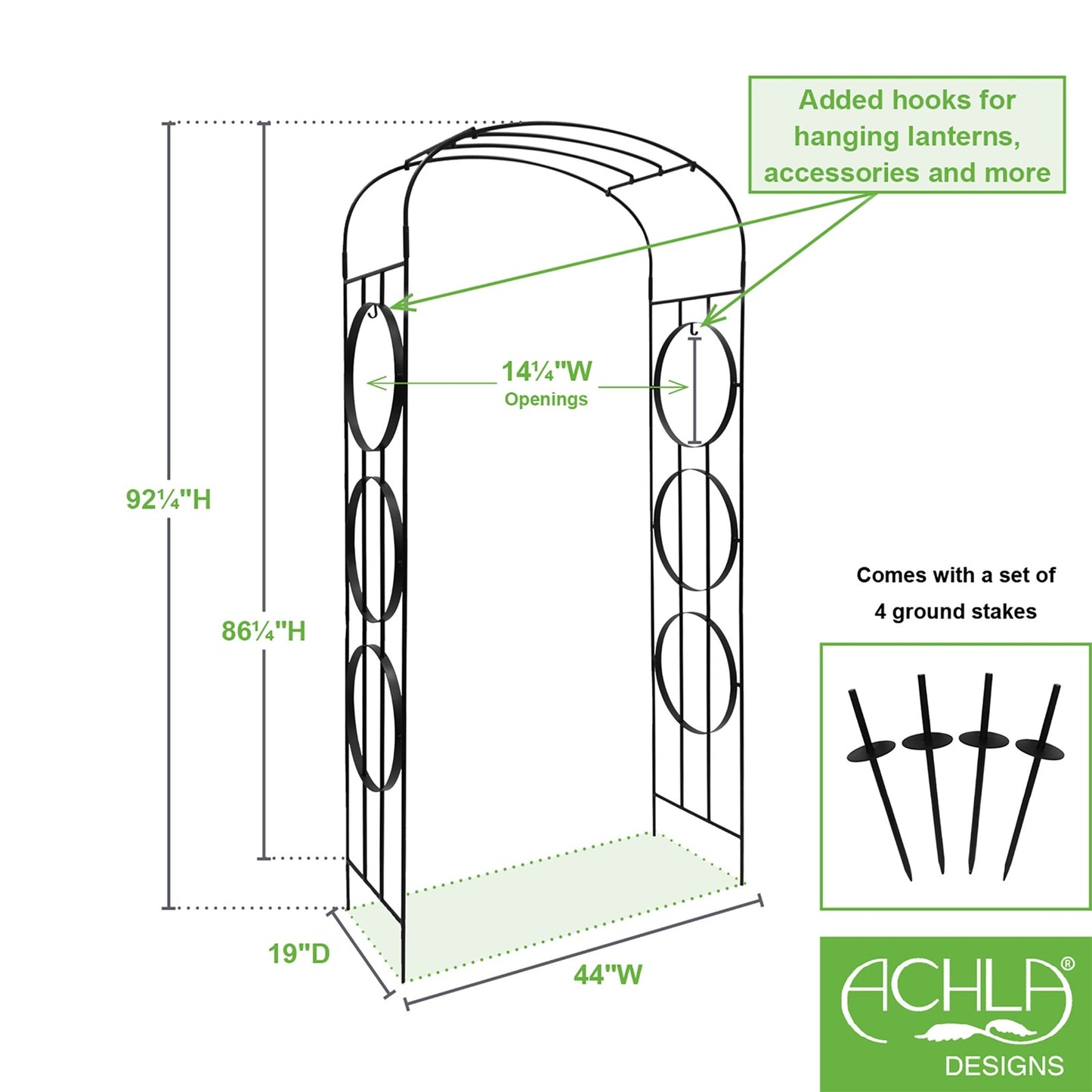 ACHLA Samsara Arbor 44in Wrought Iron Black Powdercoat | Garden Entrance & Pathway Arch | 19 x 44 x 92 in | Model ARB-58