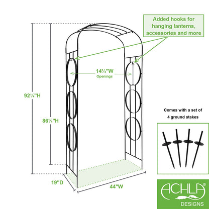 ACHLA Samsara Arbor 44in Wrought Iron Black Powdercoat | Garden Entrance & Pathway Arch | 19 x 44 x 92 in | Model ARB-58