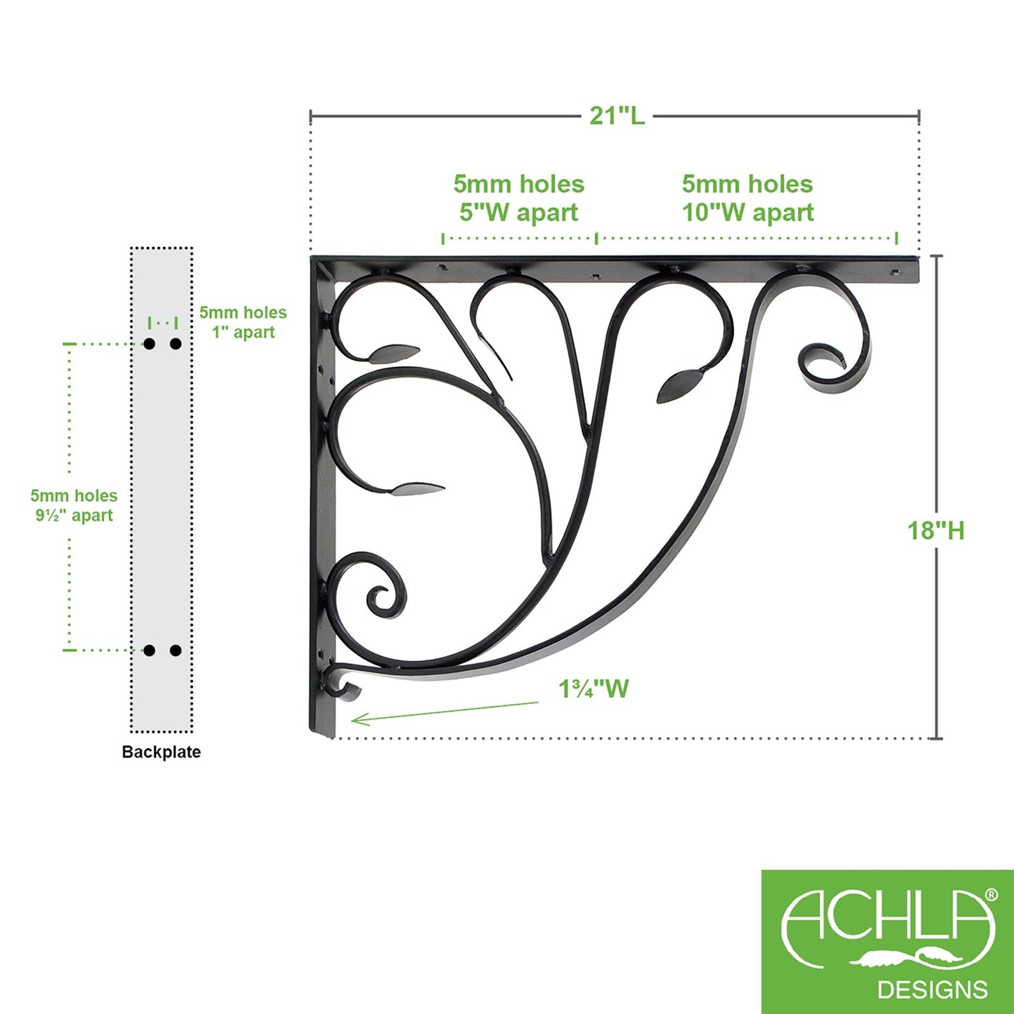 ACHLA Leafy Leaf Mailbox Bracket | Black Wrought Iron | Outdoor Mailbox & Shelf Support | 21 x 18 x 2 in | Model B-10