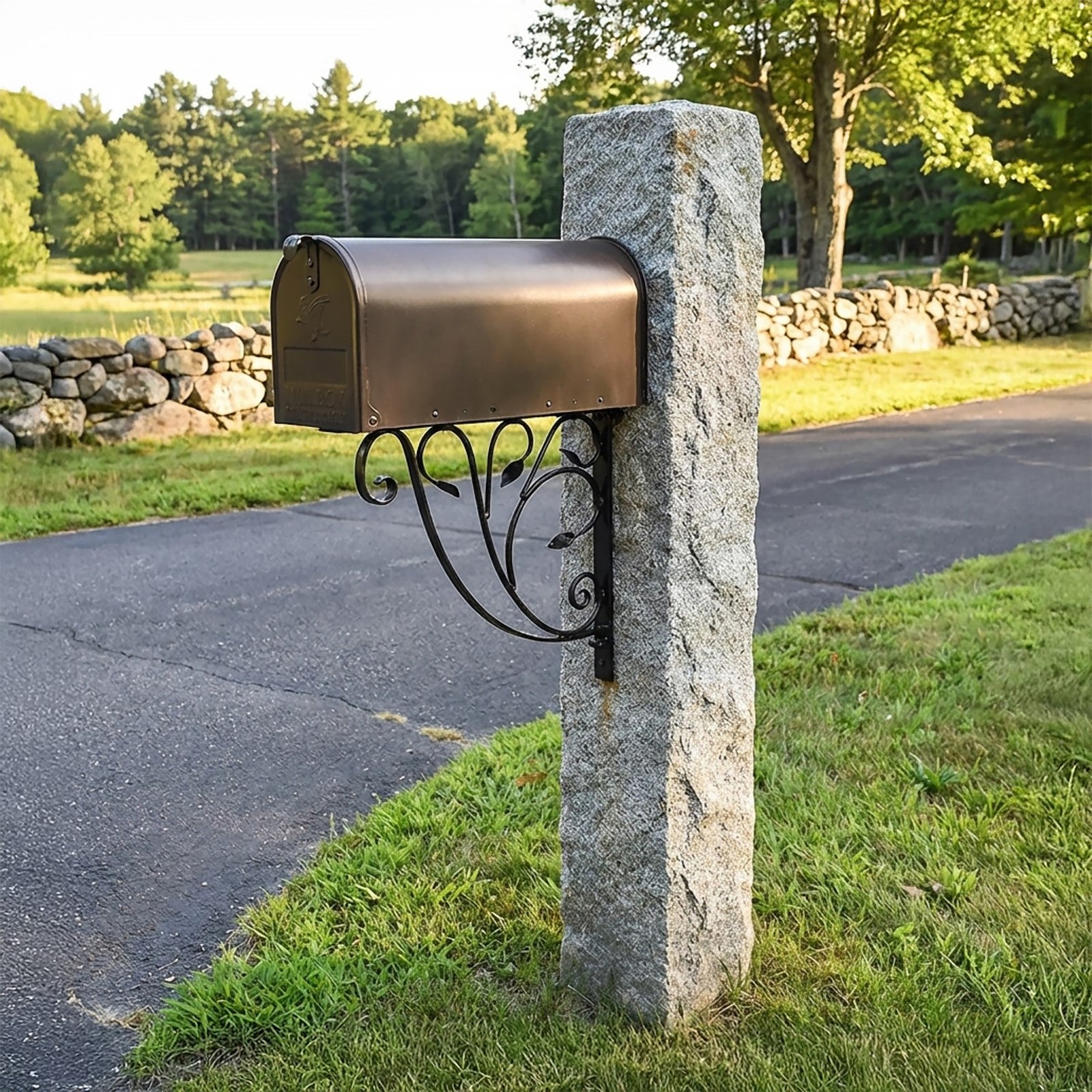 ACHLA Leafy Leaf Mailbox Bracket | Black Wrought Iron | Outdoor Mailbox & Shelf Support | 21 x 18 x 2 in | Model B-10