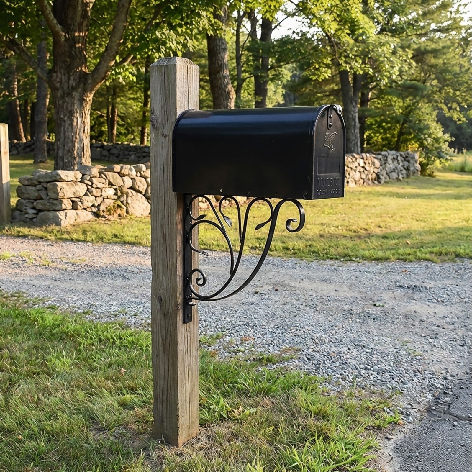 ACHLA Leafy Leaf Mailbox Bracket | Black Wrought Iron | Outdoor Mailbox & Shelf Support | 21 x 18 x 2 in | Model B-10