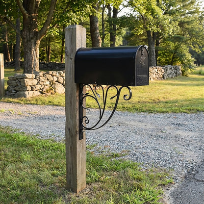 ACHLA Leafy Leaf Mailbox Bracket | Black Wrought Iron | Outdoor Mailbox & Shelf Support | 21 x 18 x 2 in | Model B-10