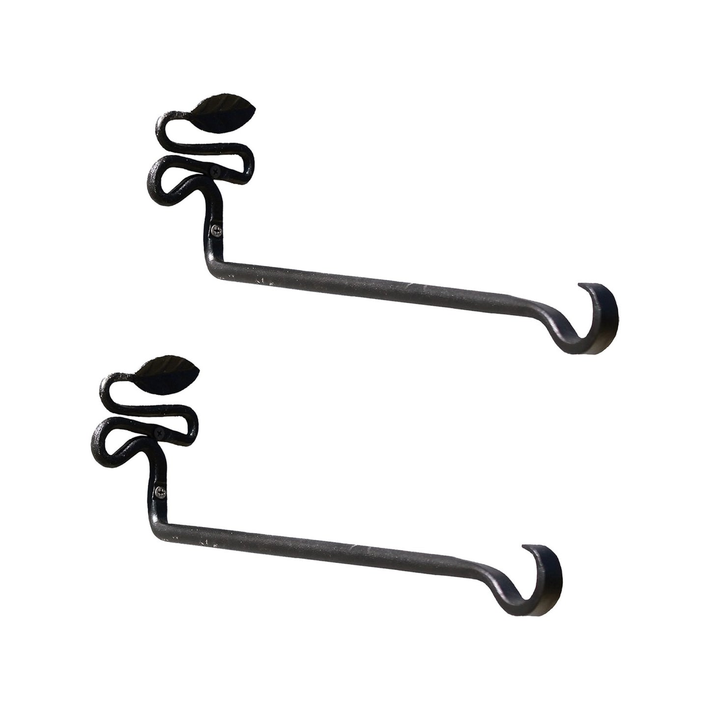 ACHLA Squiggle Leaf Wall Bracket 2-Pack | Black Wrought Iron with Forged Leaf Detail | Entryway & Patio Hook | 3 x 4.75 x 15.5 in | Model B-101-2