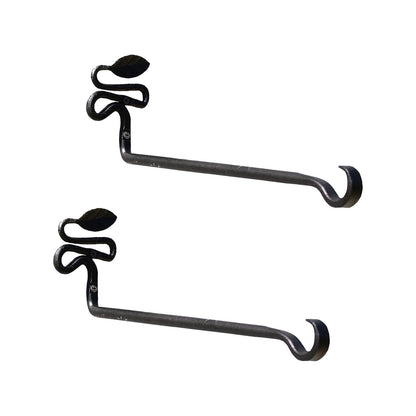 ACHLA Squiggle Leaf Wall Bracket 2-Pack | Black Wrought Iron with Forged Leaf Detail | Entryway & Patio Hook | 3 x 4.75 x 15.5 in | Model B-101-2