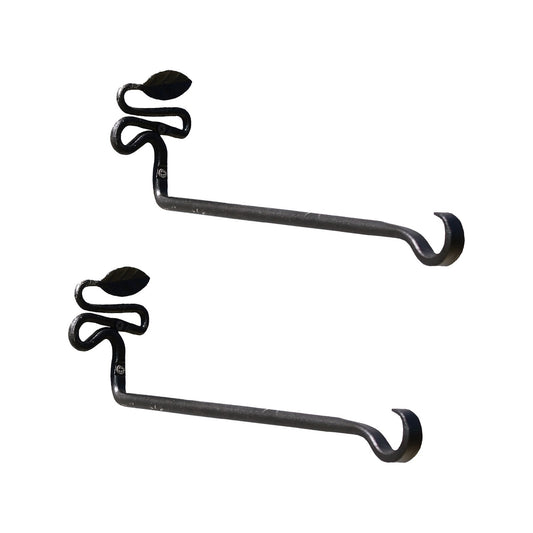 ACHLA Squiggle Leaf Wall Bracket 2-Pack | Black Wrought Iron with Forged Leaf Detail | Entryway & Patio Hook | 3 x 4.75 x 15.5 in | Model B-101-2