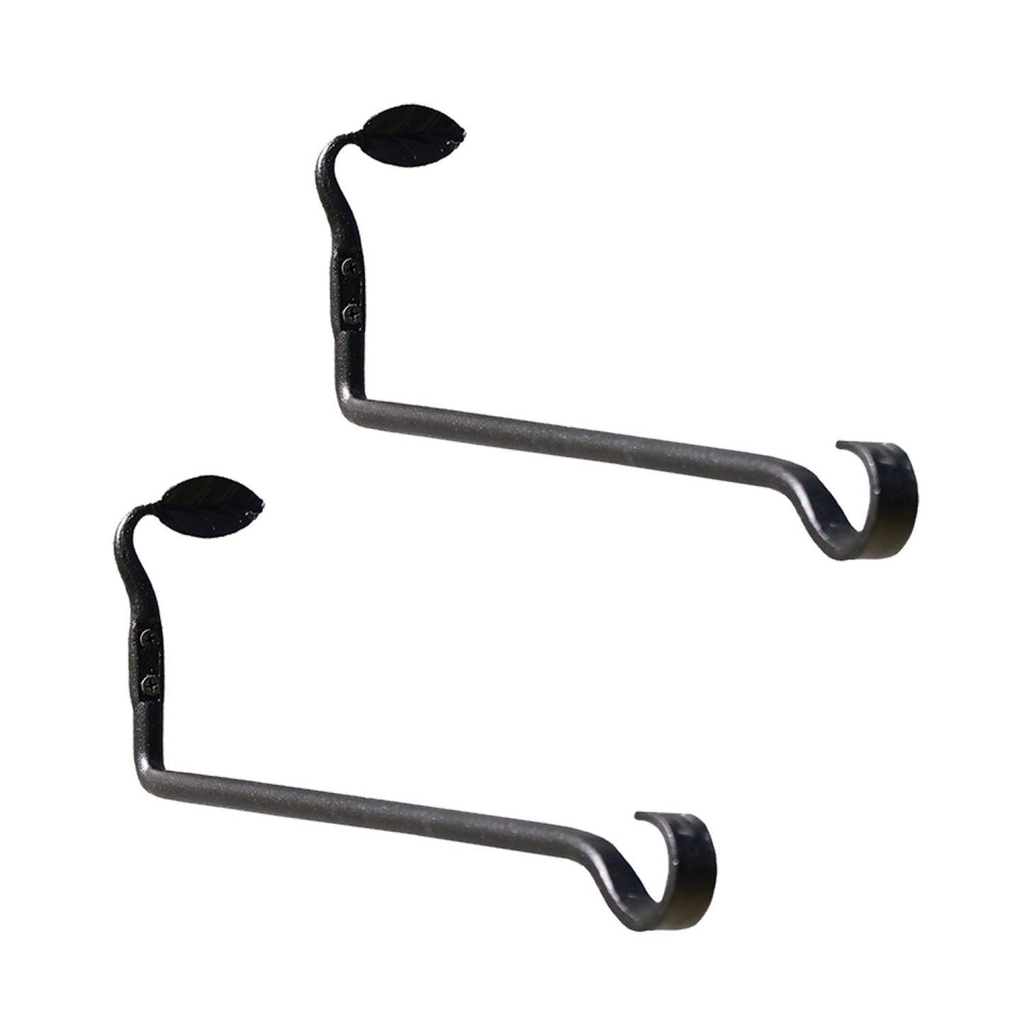 ACHLA Straight Leaf Wall Bracket 2-Pack | Black Powdercoat Wrought Iron | Entryway & Patio Hook | 15.5 x 2.75 x 5 in | Model B-102-2