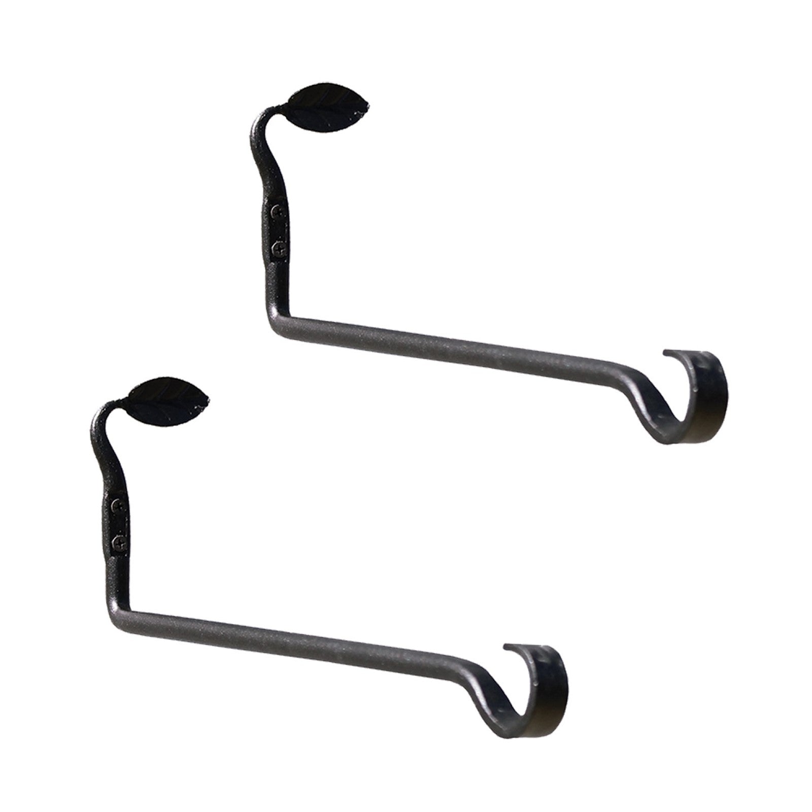 ACHLA Straight Leaf Wall Bracket 2-Pack | Black Powdercoat Wrought Iron | Entryway & Patio Hook | 15.5 x 2.75 x 5 in | Model B-102-2