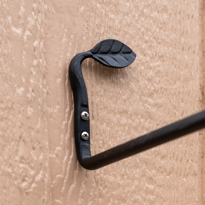 ACHLA Straight Leaf Wall Bracket 2-Pack | Black Powdercoat Wrought Iron | Entryway & Patio Hook | 15.5 x 2.75 x 5 in | Model B-102-2