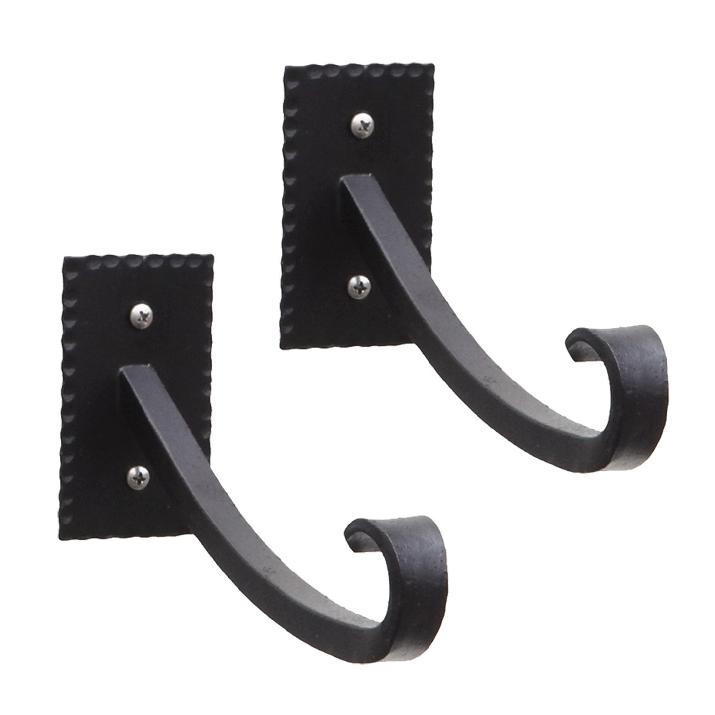 ACHLA Lodge UpCurled Bracket 2-Pack | Black Powdercoat Wrought Iron Wall Hooks | Mudroom & Entryway Coat & Hat Hooks | 7.75 in D | Model B-104-2