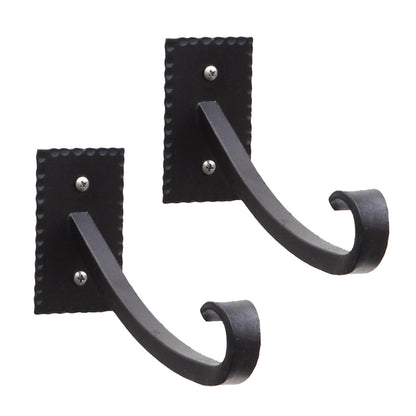 ACHLA Lodge UpCurled Bracket 2-Pack | Black Powdercoat Wrought Iron Wall Hooks | Mudroom & Entryway Coat & Hat Hooks | 7.75 in D | Model B-104-2
