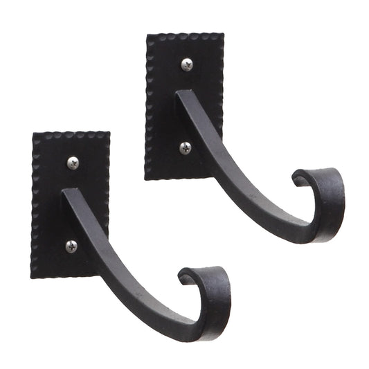 ACHLA Lodge UpCurled Bracket 2-Pack | Black Powdercoat Wrought Iron Wall Hooks | Mudroom & Entryway Coat & Hat Hooks | 7.75 in D | Model B-104-2