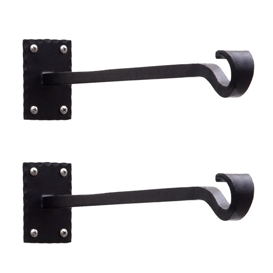 ACHLA Lodge Straight Bracket 2-Pack | Black Powdercoat Wrought Iron Wall Hooks | Mudroom & Entryway Coat and Hat Hooks | 14 in D, 2 | Model B-106-2