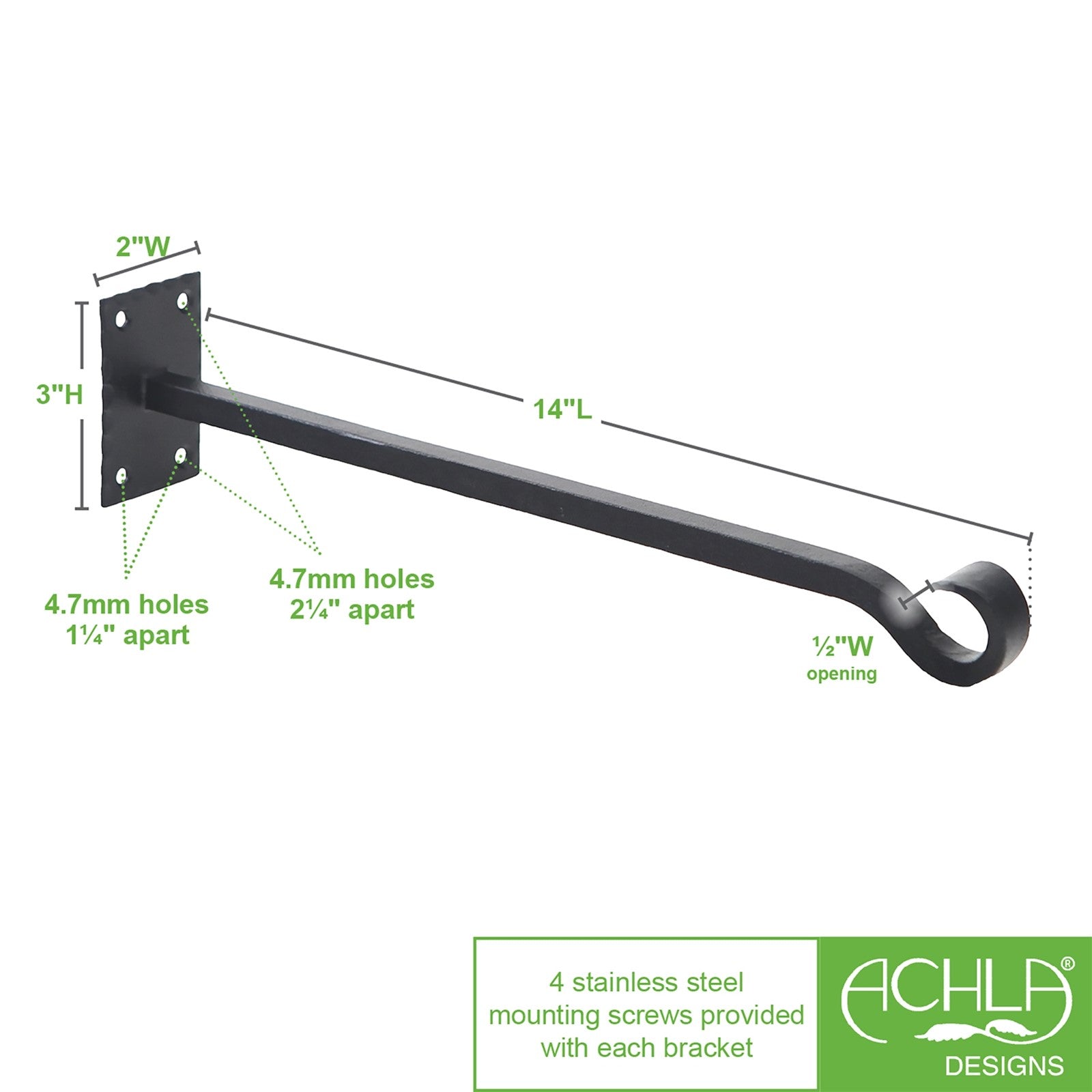 ACHLA Lodge Straight Bracket 2-Pack | Black Powdercoat Wrought Iron Wall Hooks | Mudroom & Entryway Coat and Hat Hooks | 14 in D, 2 | Model B-106-2