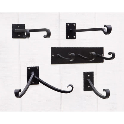 ACHLA Lodge Straight Bracket 2-Pack | Black Powdercoat Wrought Iron Wall Hooks | Mudroom & Entryway Coat and Hat Hooks | 14 in D, 2 | Model B-106-2