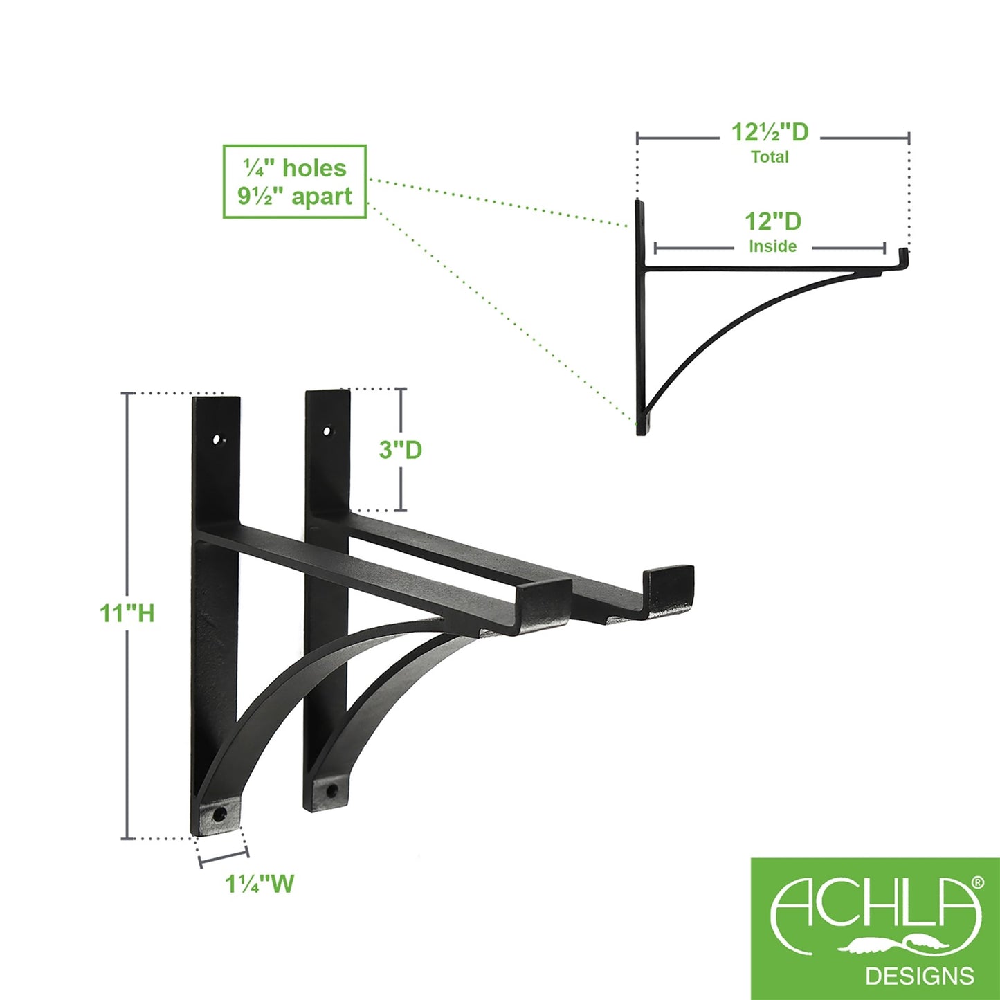 ACHLA Rookwood Brackets, Pair | Craftsman Wrought Iron Black Powdercoat | Shelf & Flower Box Support | 12.5 x 1.25 x 11 in | Model B-15