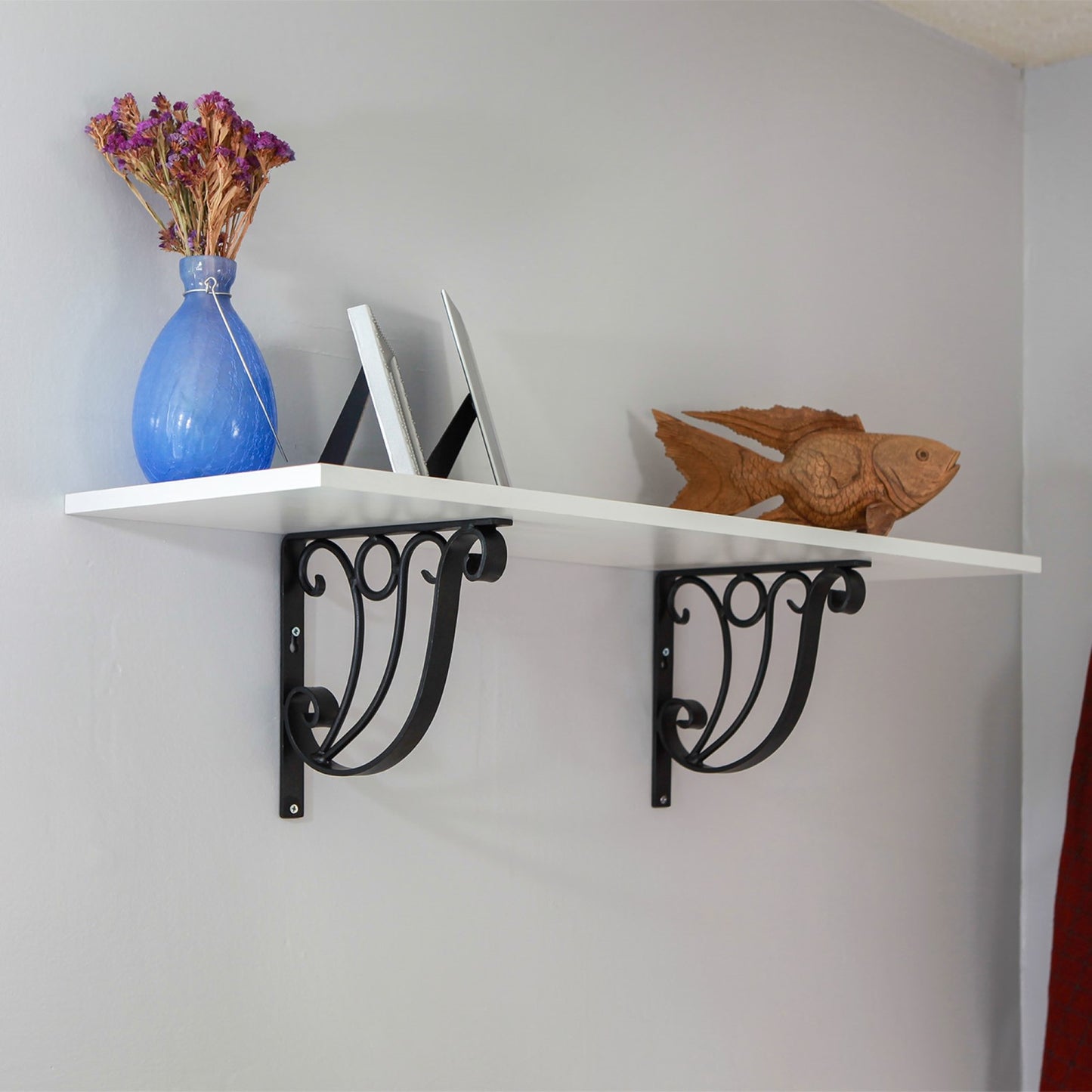 ACHLA Ionic Shelf Bracket B-20 | Black Wrought Iron Wall Bracket | Kitchen & Living Room Shelf Support | 10W x 8.5H in | Model B-20
