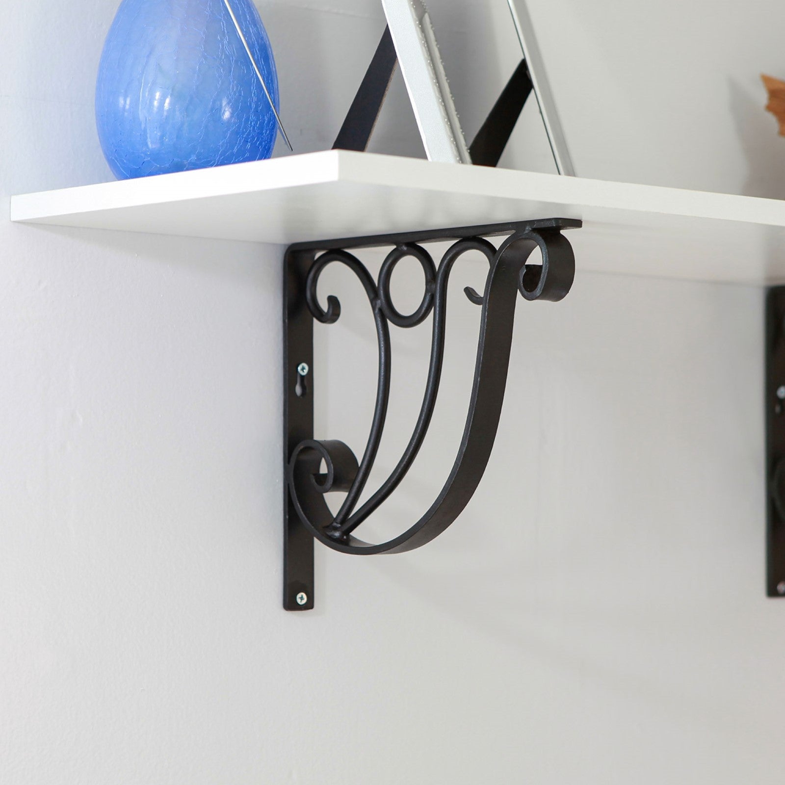 ACHLA Ionic Shelf Bracket B-20 | Black Wrought Iron Wall Bracket | Kitchen & Living Room Shelf Support | 10W x 8.5H in | Model B-20