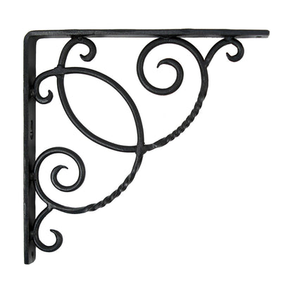 ACHLA Scroll Shelf Bracket Pair | Traditional Wrought Iron Black Powder Coat | Kitchen & Living Room Wall Shelf Support | Model B-21