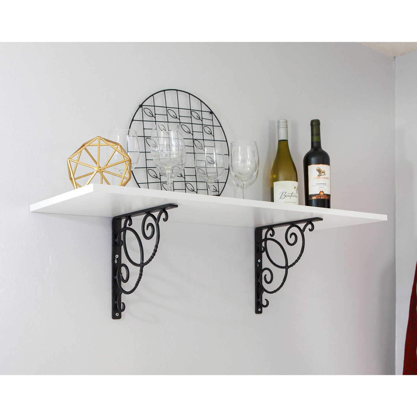 ACHLA Scroll Shelf Bracket Pair | Traditional Wrought Iron Black Powder Coat | Kitchen & Living Room Wall Shelf Support | Model B-21