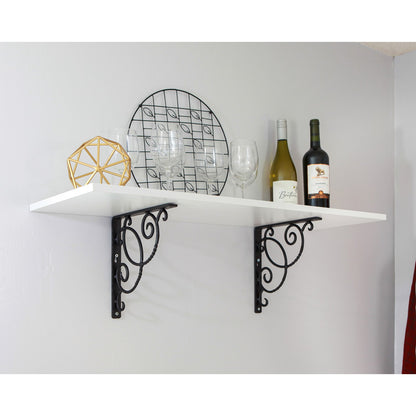 ACHLA Scroll Shelf Bracket Pair | Traditional Wrought Iron Black Powder Coat | Kitchen & Living Room Wall Shelf Support | Model B-21