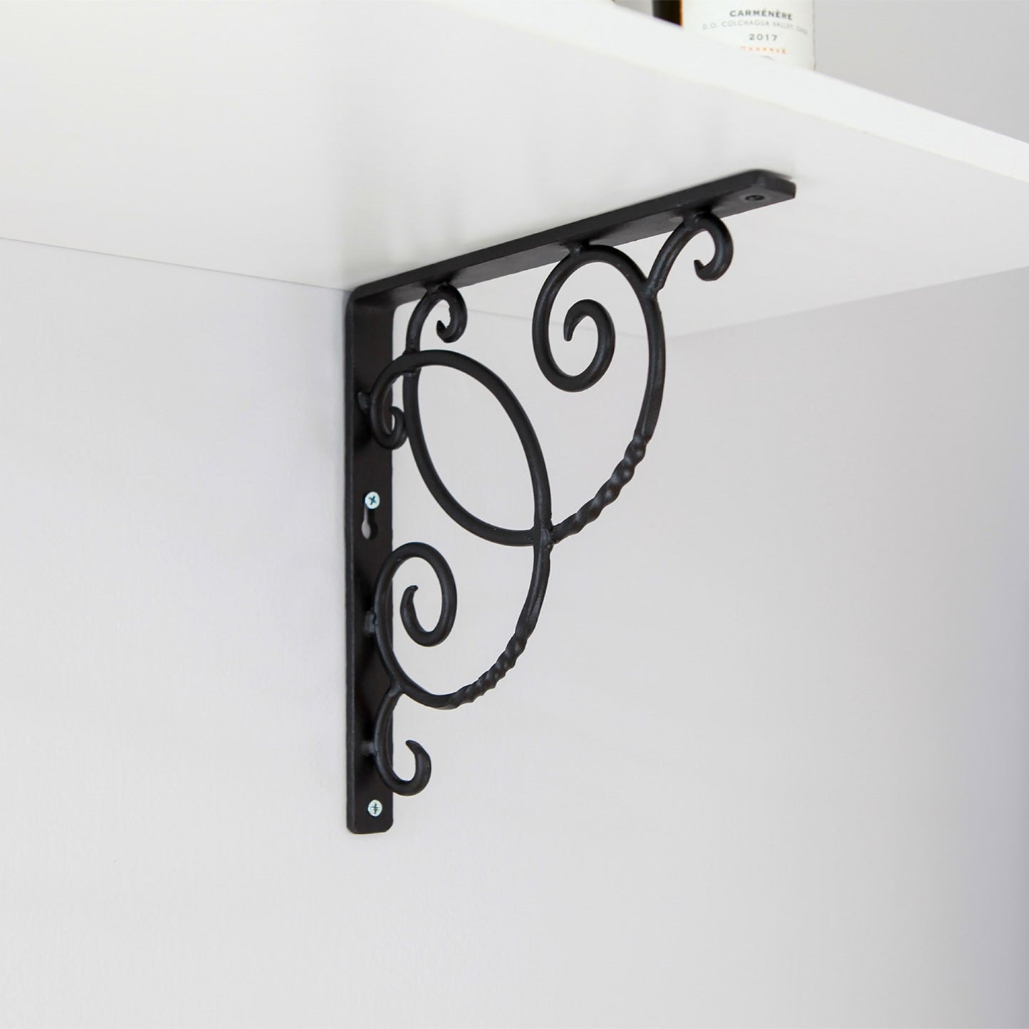 ACHLA Scroll Shelf Bracket Pair | Traditional Wrought Iron Black Powder Coat | Kitchen & Living Room Wall Shelf Support | Model B-21