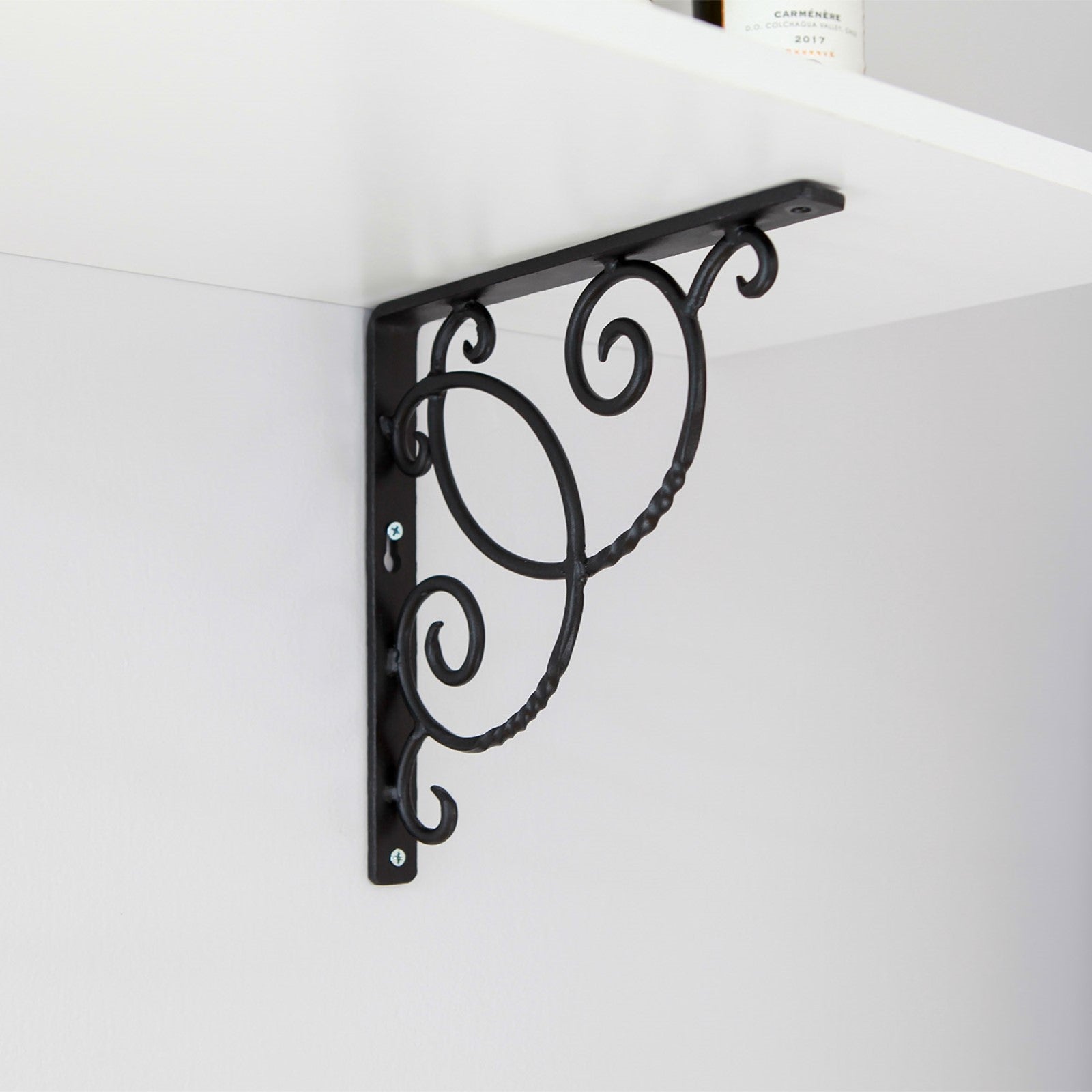 ACHLA Scroll Shelf Bracket Pair | Traditional Wrought Iron Black Powder Coat | Kitchen & Living Room Wall Shelf Support | Model B-21
