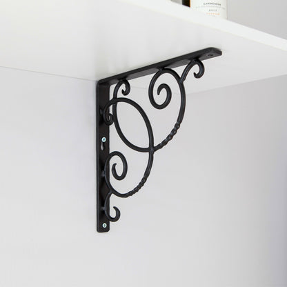ACHLA Scroll Shelf Bracket Pair | Traditional Wrought Iron Black Powder Coat | Kitchen & Living Room Wall Shelf Support | Model B-21