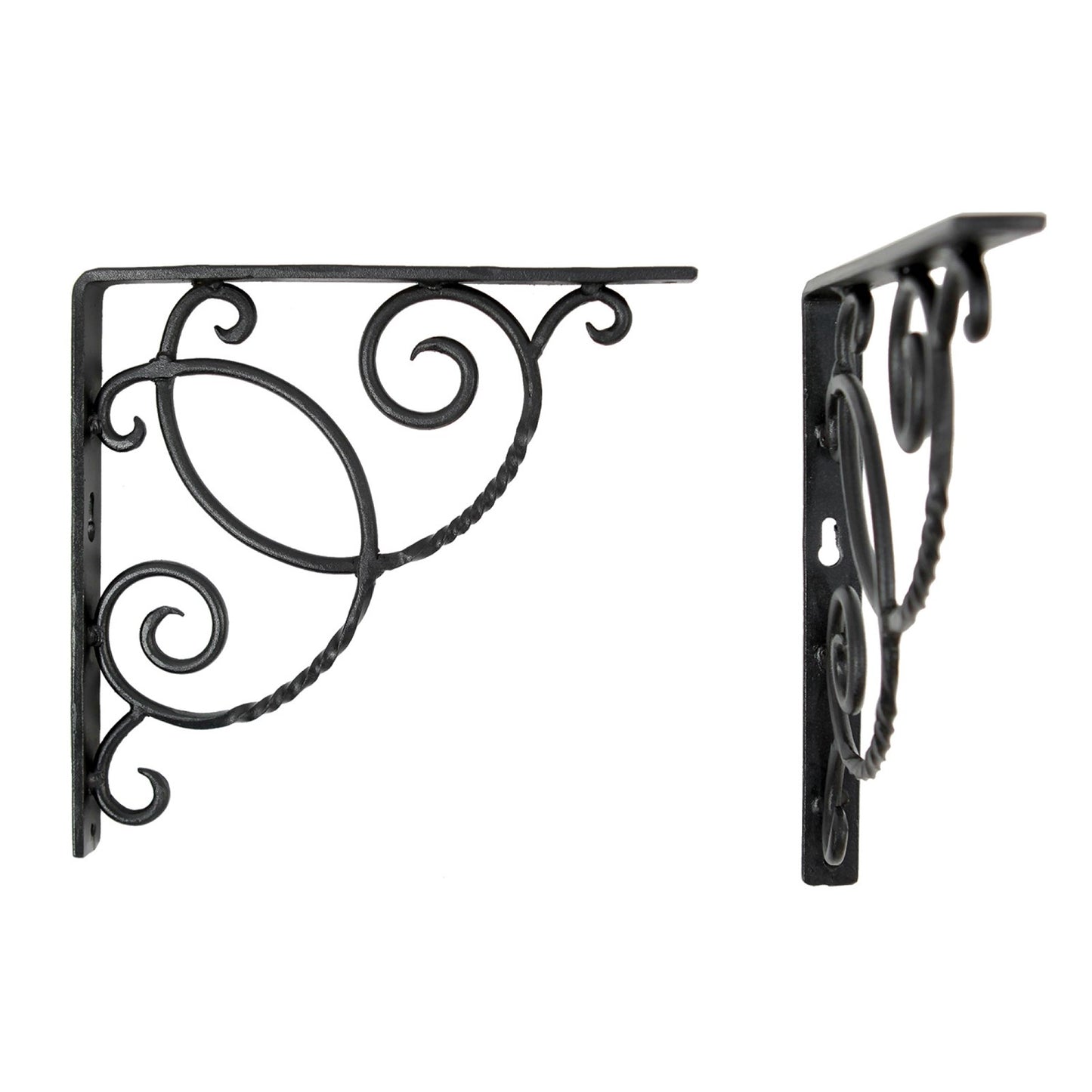 ACHLA Scroll Shelf Bracket Pair | Traditional Wrought Iron Black Powder Coat | Kitchen & Living Room Wall Shelf Support | Model B-21
