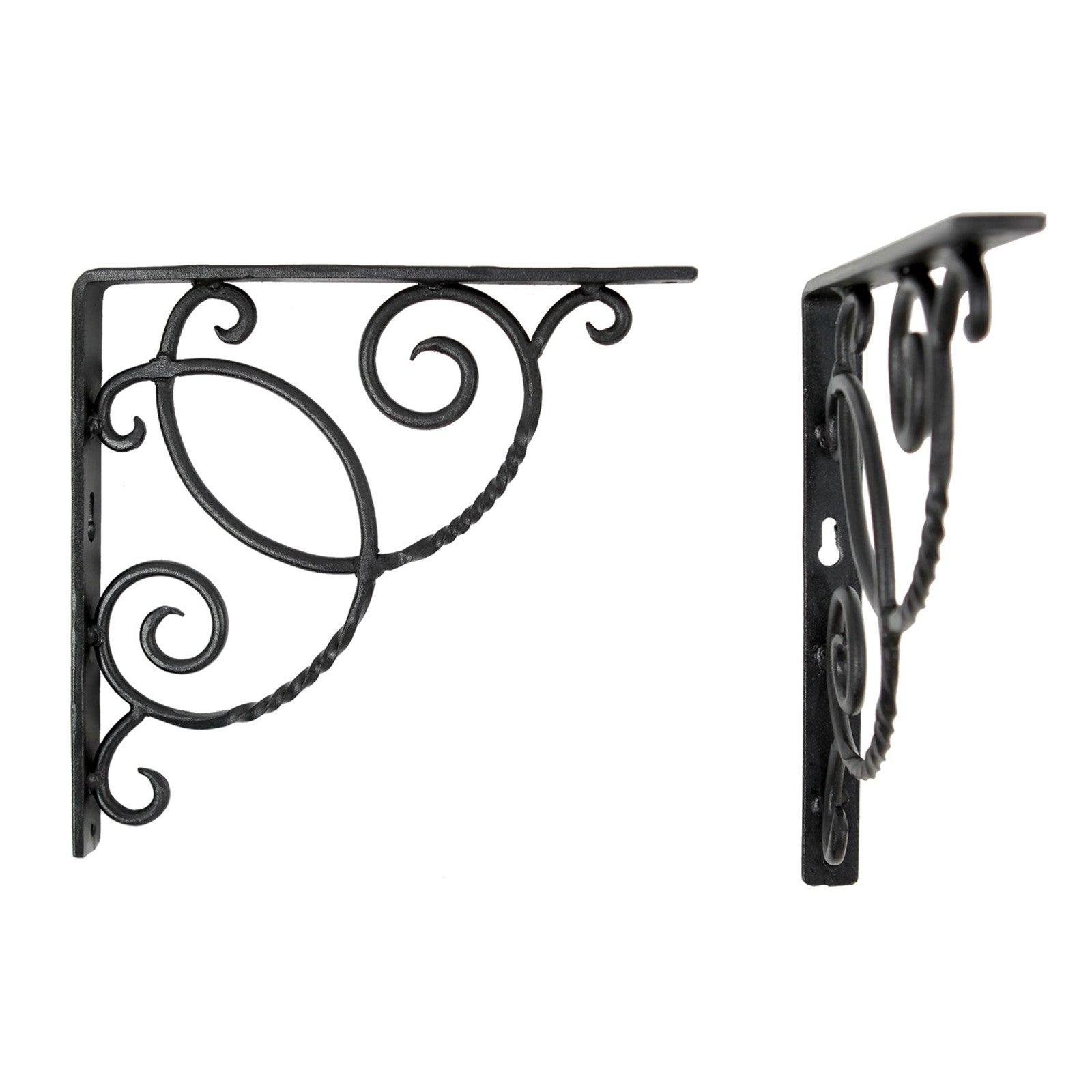 ACHLA Scroll Shelf Bracket Pair | Traditional Wrought Iron Black Powder Coat | Kitchen & Living Room Wall Shelf Support | Model B-21