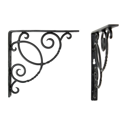ACHLA Scroll Shelf Bracket Pair | Traditional Wrought Iron Black Powder Coat | Kitchen & Living Room Wall Shelf Support | Model B-21