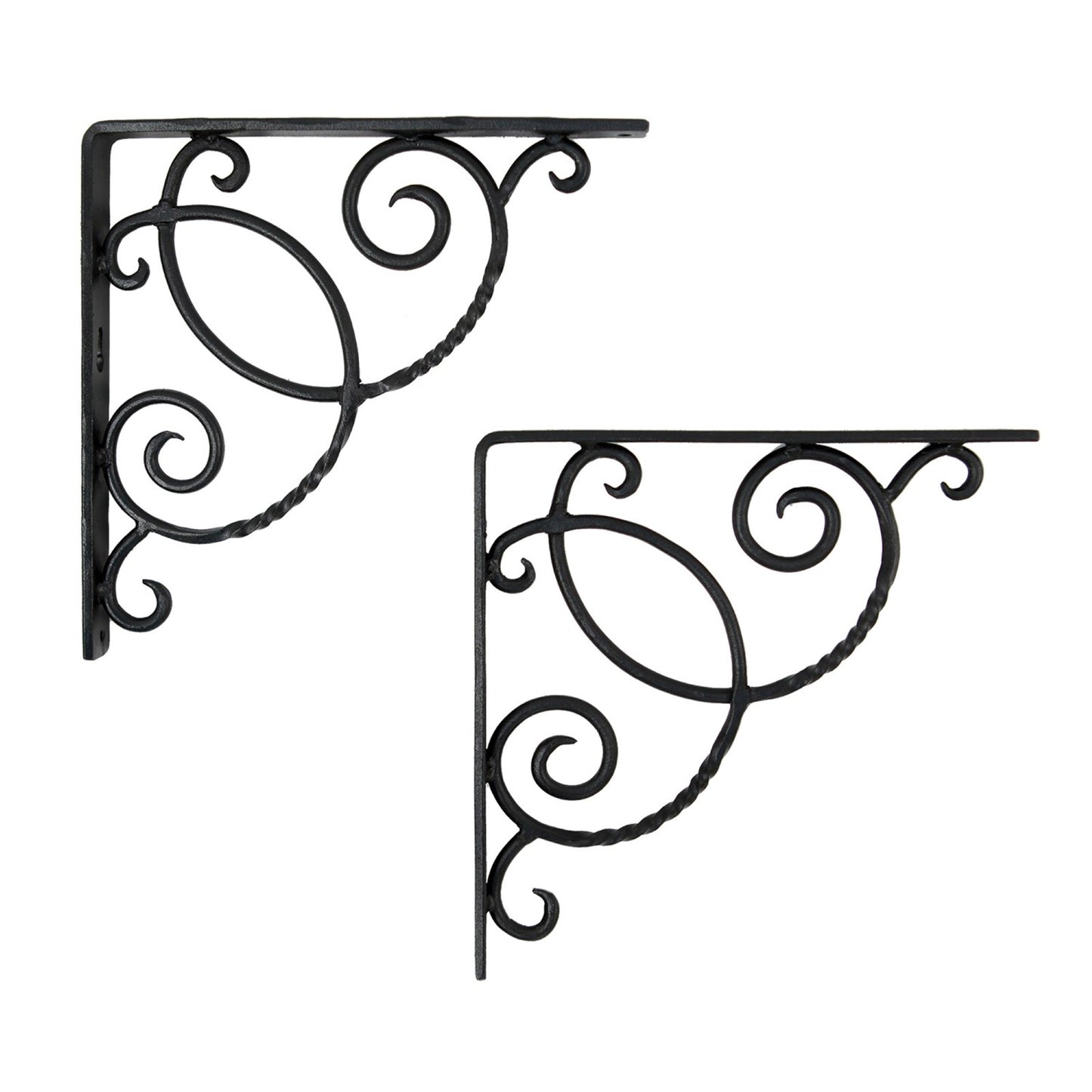 ACHLA Scroll Shelf Bracket Pair | Traditional Wrought Iron Black Powder Coat | Kitchen & Living Room Wall Shelf Support | Model B-21