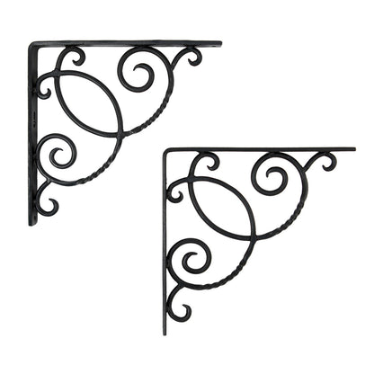 ACHLA Scroll Shelf Bracket Pair | Traditional Wrought Iron Black Powder Coat | Kitchen & Living Room Wall Shelf Support | Model B-21