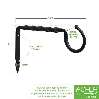 ACHLA Small Jumbo Bracket 14in Wrought Iron Black Powder Coat | Industrial Wall Mount Shelf Support | Kitchen & Garage Storage | Model B-25