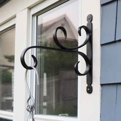 ACHLA Small All Purpose Bracket | Black Wrought Iron | Outdoor Flower Basket & Bird Feeder Hanger | 12 x 10 in | Model B-27