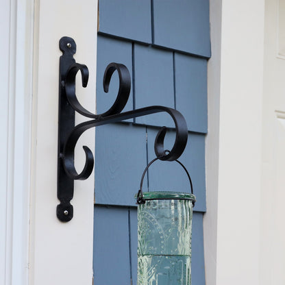 ACHLA Small All Purpose Bracket | Black Wrought Iron | Outdoor Flower Basket & Bird Feeder Hanger | 12 x 10 in | Model B-27