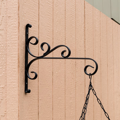 ACHLA Large All Purpose Bracket 18in Wrought Iron Black Powder Coat | Outdoor Wall Mount Plant Hanger | Flower Basket & Bird Feeder | Model B-28