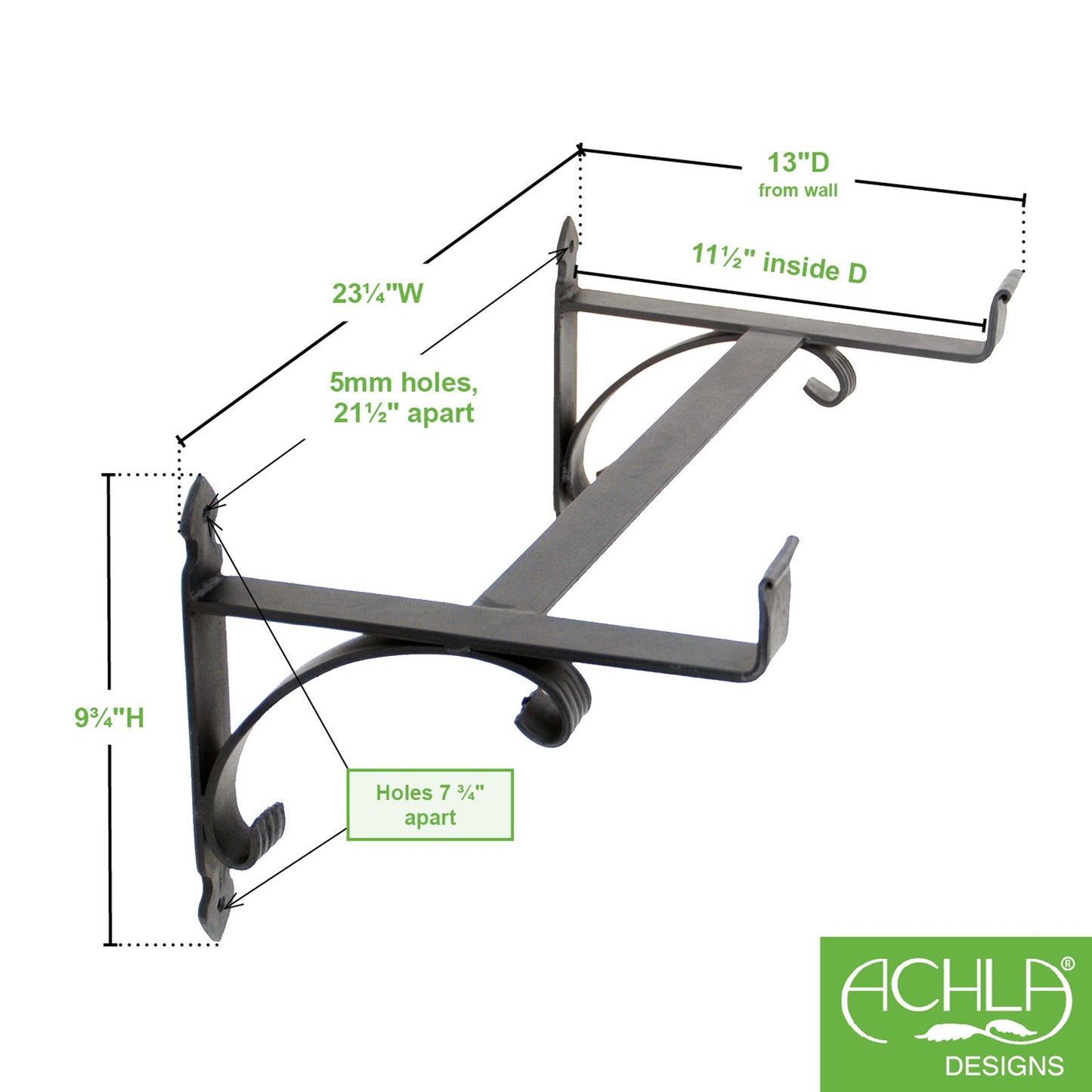 ACHLA Flower Box Bracket B-32 | Traditional Black Wrought Iron | Window Box & Planter Support | 24 x 10.5 x 10 in | Model B-32