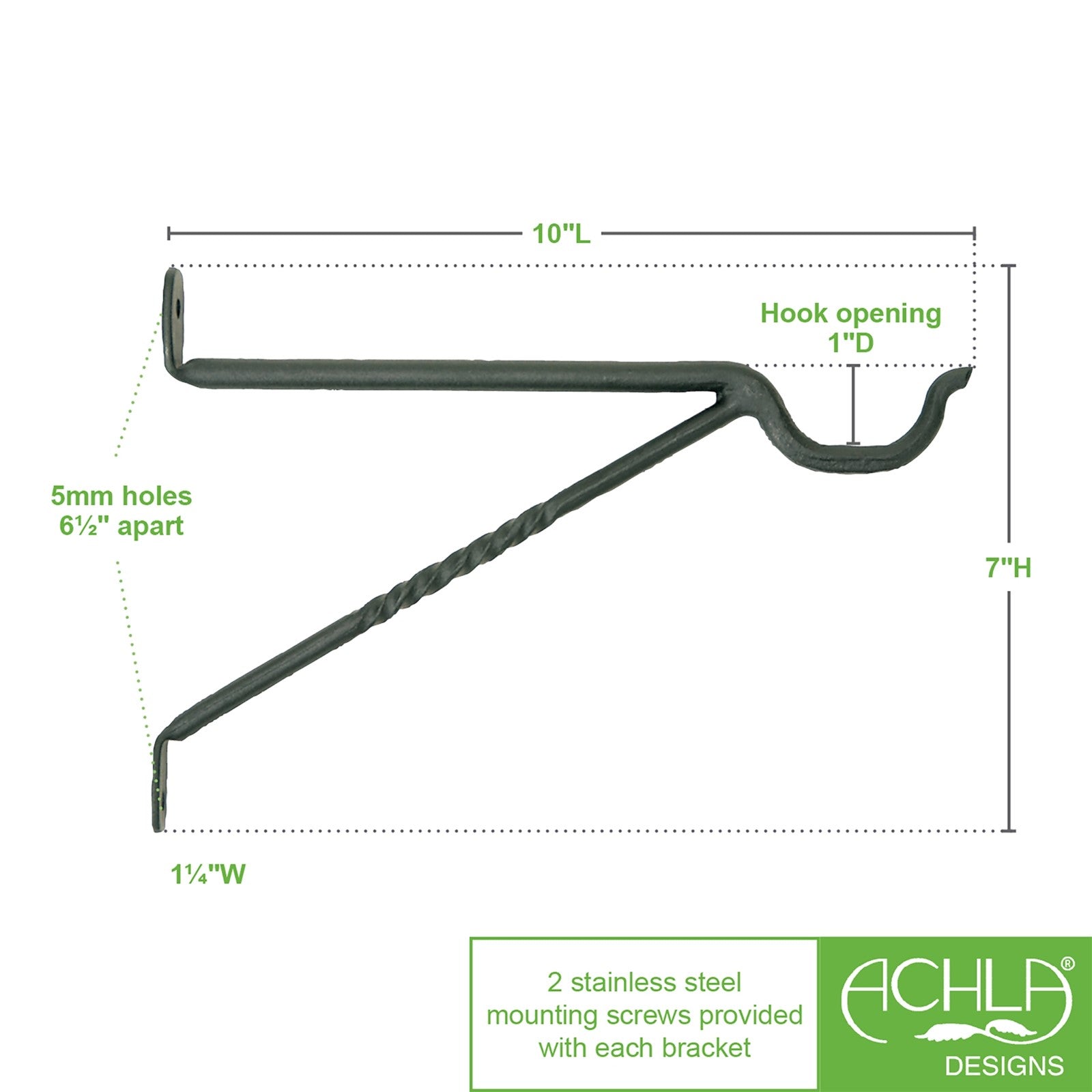 ACHLA Lantern Bracket 2-Pack | Black Powdercoat Wrought Iron Wall Hook | Indoor & Outdoor Lantern Hanging | 9.5 in Projection, 7.5 in | Model B-35-2