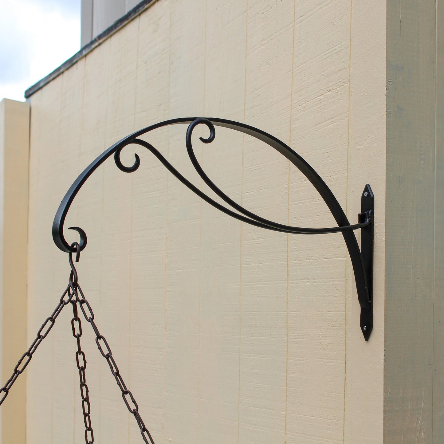 ACHLA Scroll Bracket B-36 | Wrought Iron Black Powder Coat | Large Hanging Basket Support for Patio & Porch | 24 x 11 x 2 in | Model B-36