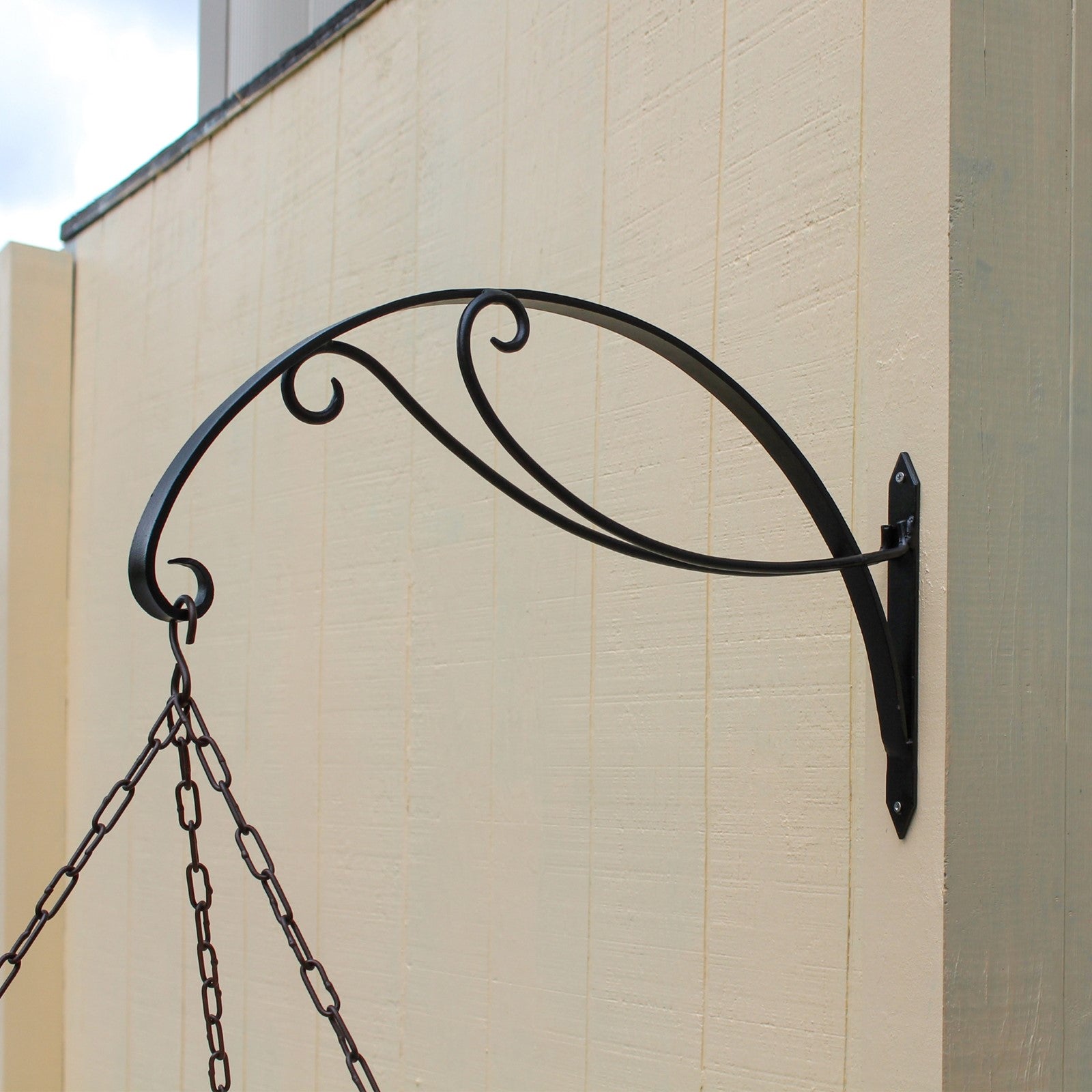ACHLA Scroll Bracket B-36 | Wrought Iron Black Powder Coat | Large Hanging Basket Support for Patio & Porch | 24 x 11 x 2 in | Model B-36