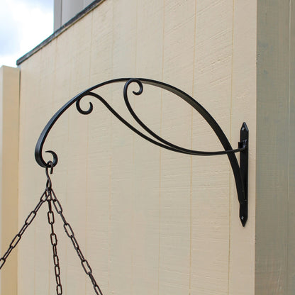 ACHLA Scroll Bracket B-36 | Wrought Iron Black Powder Coat | Large Hanging Basket Support for Patio & Porch | 24 x 11 x 2 in | Model B-36