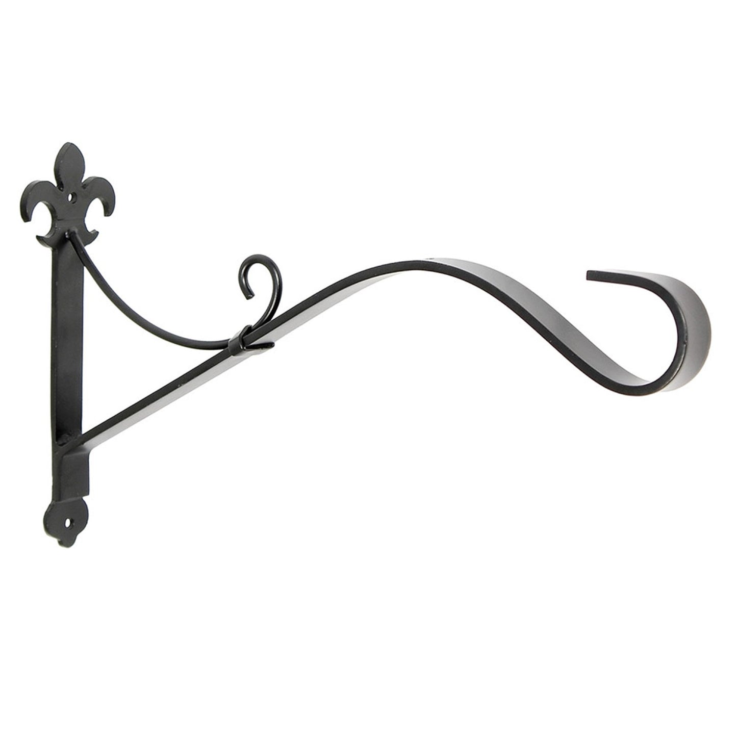 ACHLA Fleur-de-Lis Bracket Large | Black Wrought Iron Heavy Duty | Outdoor Patio & Porch Hanging Basket | 17.5 x 3 x 9.75 in | Model B-41