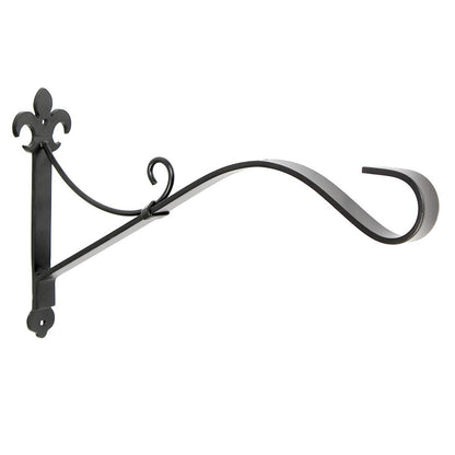 ACHLA Fleur-de-Lis Bracket Large | Black Wrought Iron Heavy Duty | Outdoor Patio & Porch Hanging Basket | 17.5 x 3 x 9.75 in | Model B-41