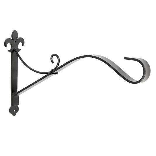 ACHLA Fleur-de-Lis Bracket Large | Black Wrought Iron Heavy Duty | Outdoor Patio & Porch Hanging Basket | 17.5 x 3 x 9.75 in | Model B-41
