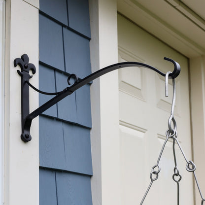ACHLA Fleur-de-Lis Bracket Large | Black Wrought Iron Heavy Duty | Outdoor Patio & Porch Hanging Basket | 17.5 x 3 x 9.75 in | Model B-41