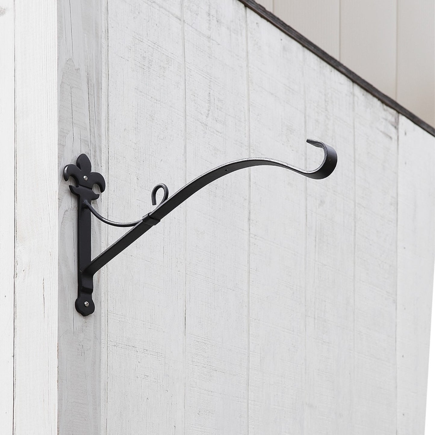 ACHLA Fleur-de-Lis Bracket Large | Black Wrought Iron Heavy Duty | Outdoor Patio & Porch Hanging Basket | 17.5 x 3 x 9.75 in | Model B-41