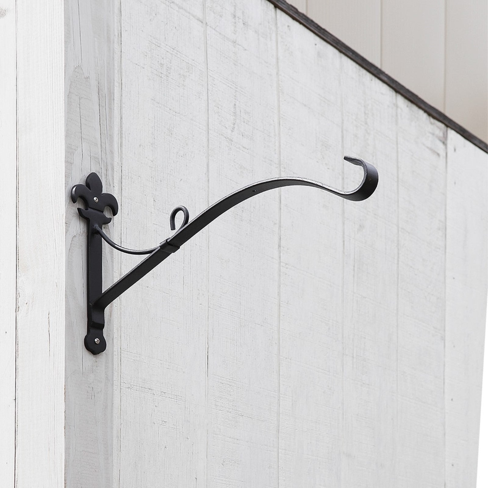 ACHLA Fleur-de-Lis Bracket Large | Black Wrought Iron Heavy Duty | Outdoor Patio & Porch Hanging Basket | 17.5 x 3 x 9.75 in | Model B-41