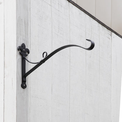 ACHLA Fleur-de-Lis Bracket Large | Black Wrought Iron Heavy Duty | Outdoor Patio & Porch Hanging Basket | 17.5 x 3 x 9.75 in | Model B-41